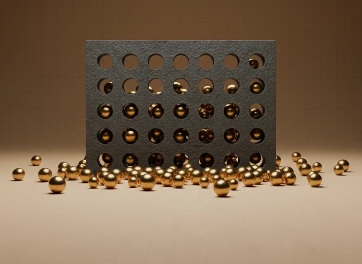 A pierced stone screen with a crowd of brass spheres pressed against one side and a few evenly spaced spheres on the other
