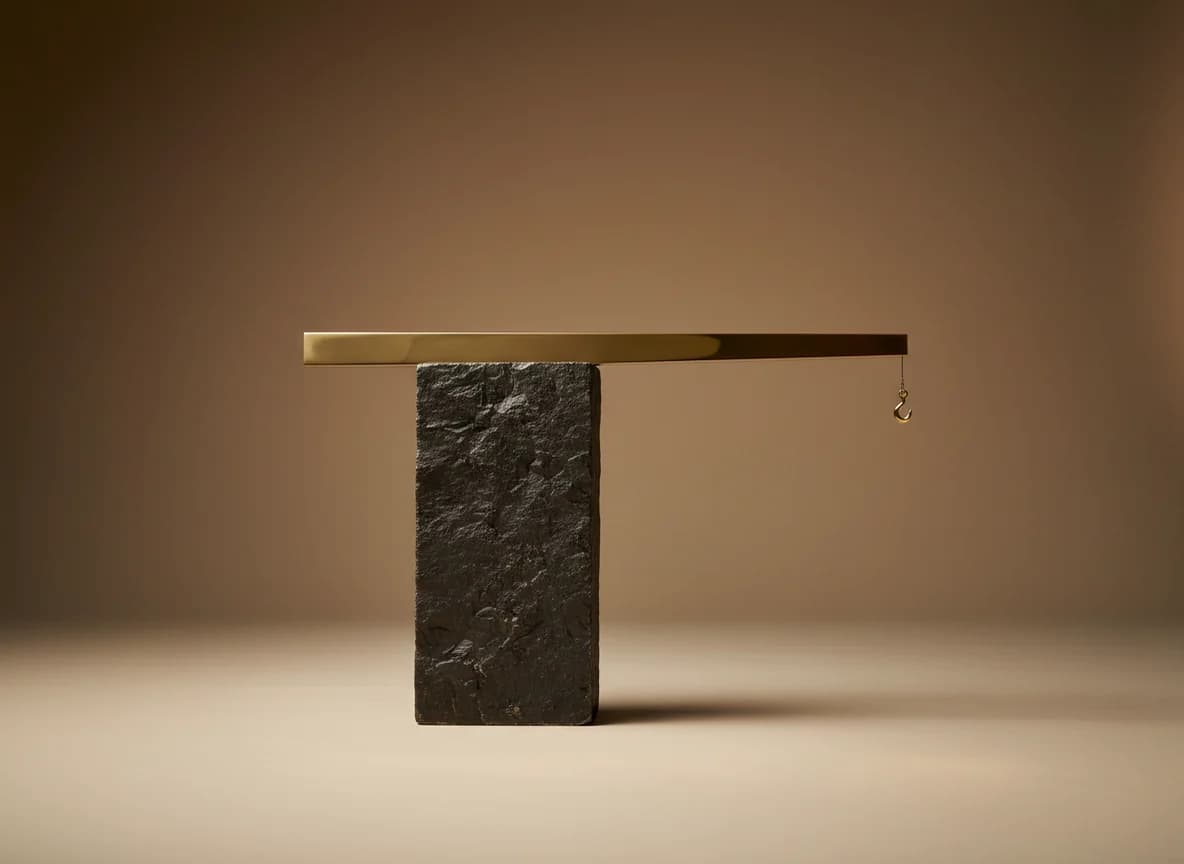 Construction: the platform at work, as a studio still life in brass and stone