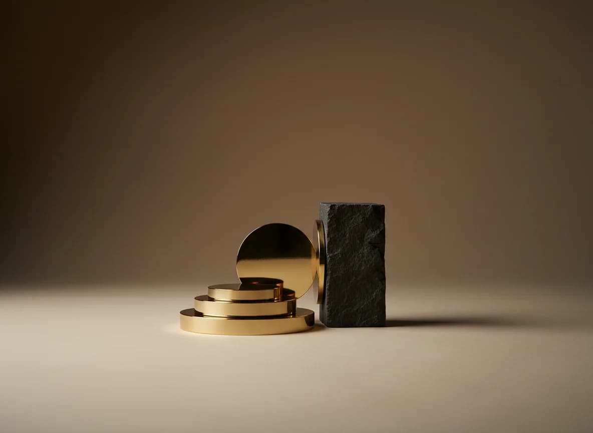 Financial Services: the problem, as a studio still life in brass and stone