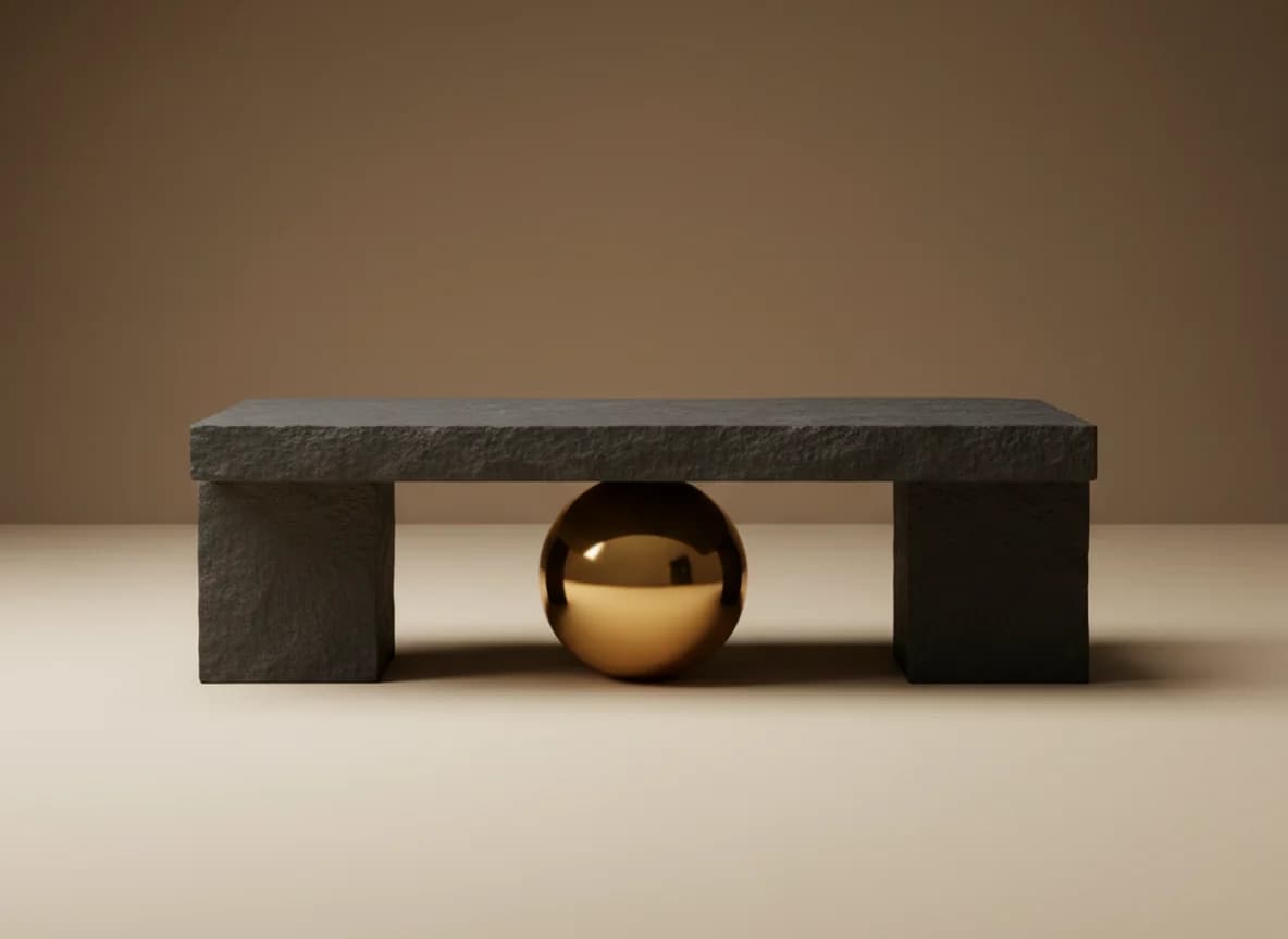 Insurance: the platform at work, as a studio still life in brass and stone