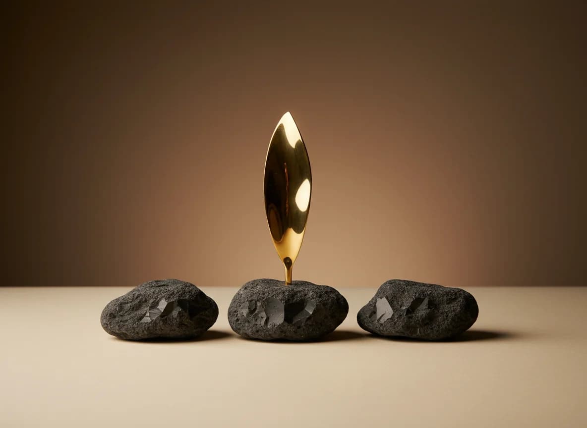 Landscaping: the problem, as a studio still life in brass and stone