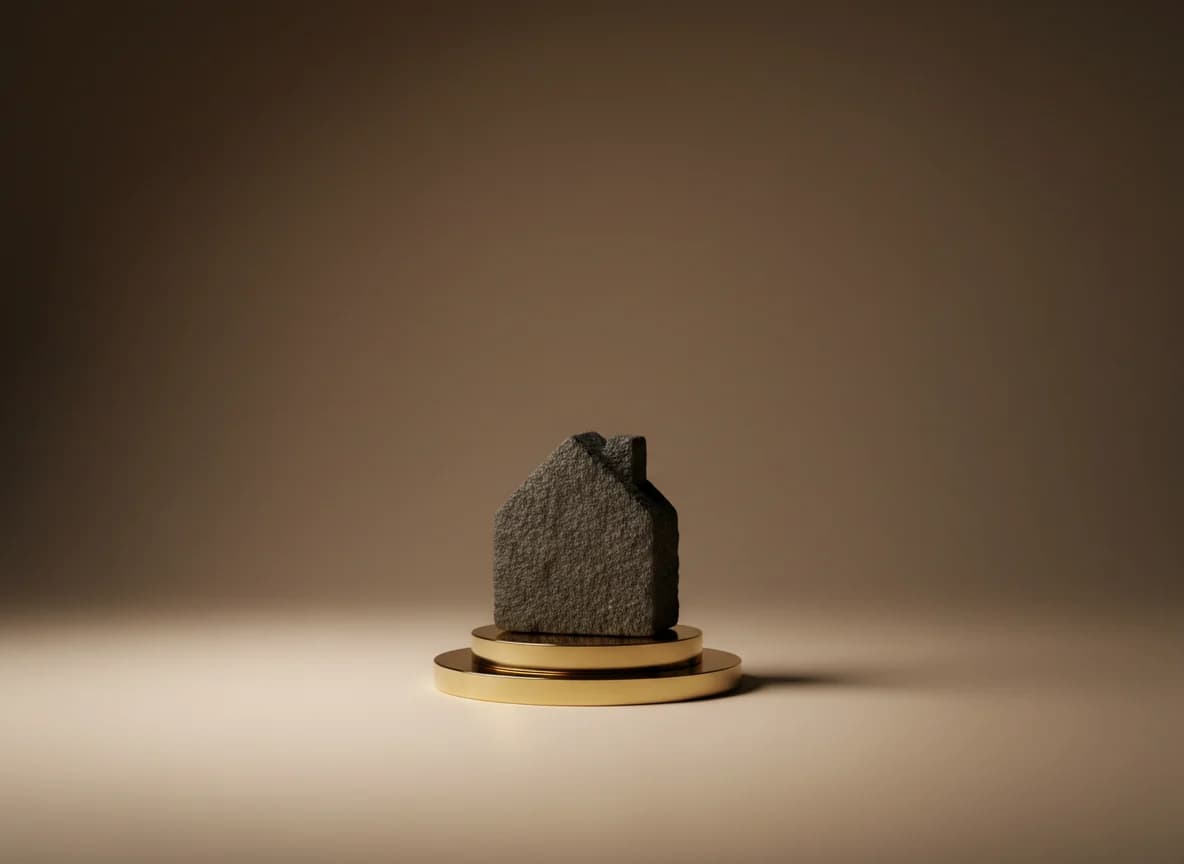 Mortgage: the problem, as a studio still life in brass and stone