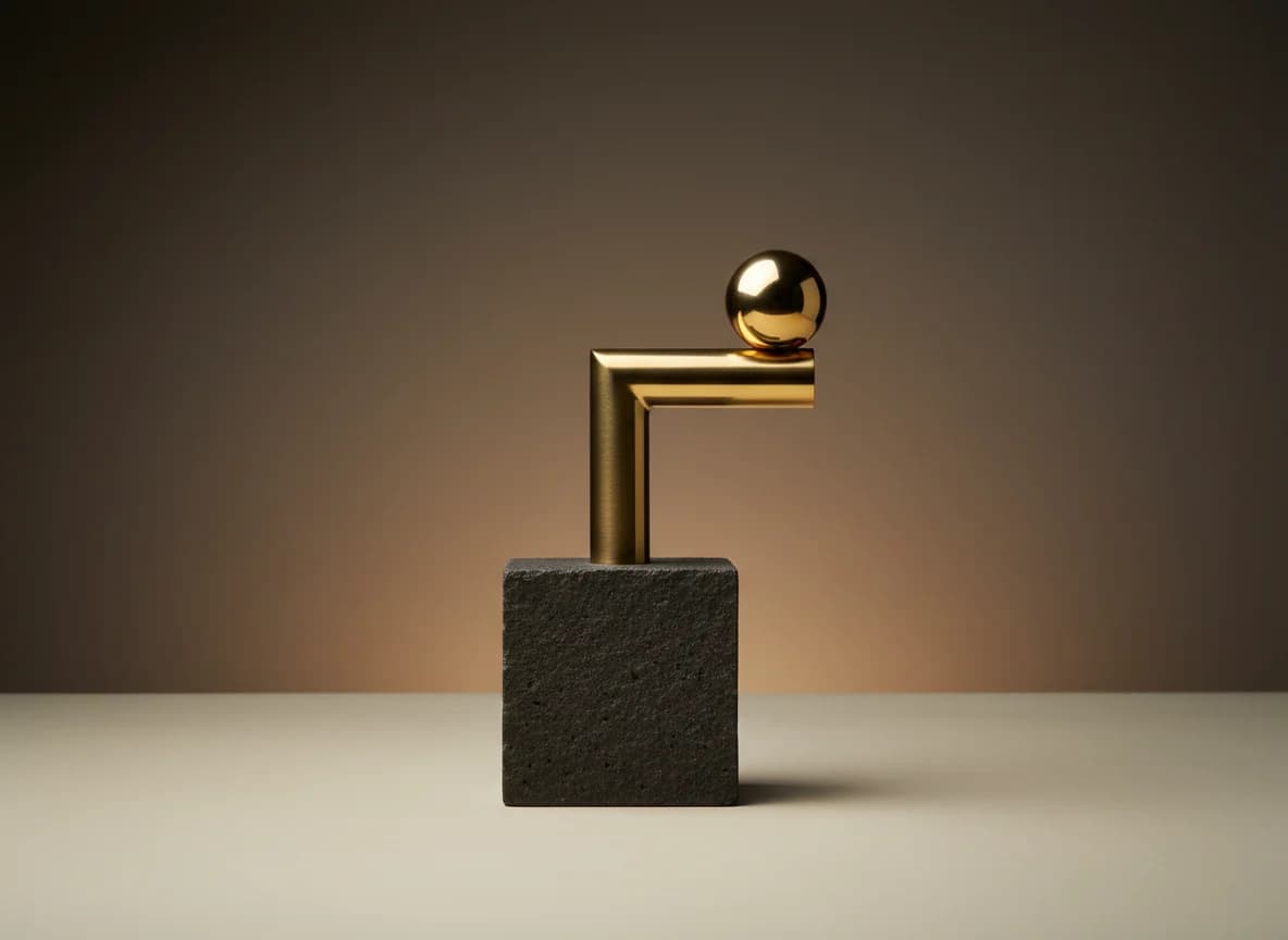 Plumbing: the problem, as a studio still life in brass and stone