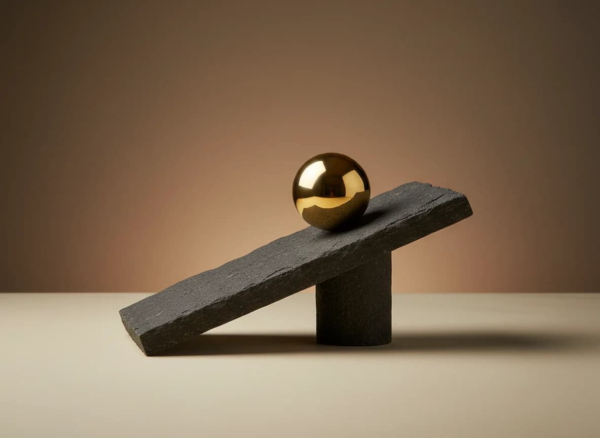 Solar: the problem, as a studio still life in brass and stone