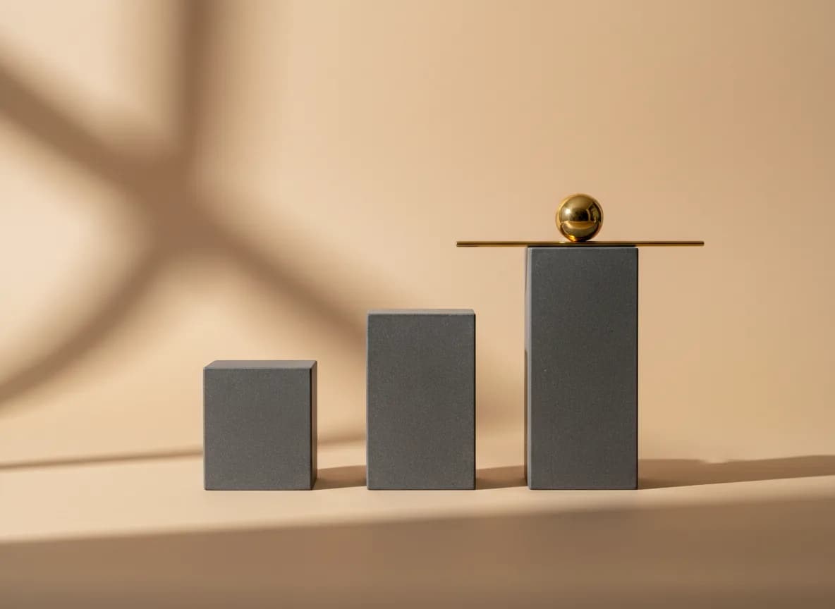 Three graphite blocks of rising height with a polished gold rod across the tallest and a gold sphere on top
