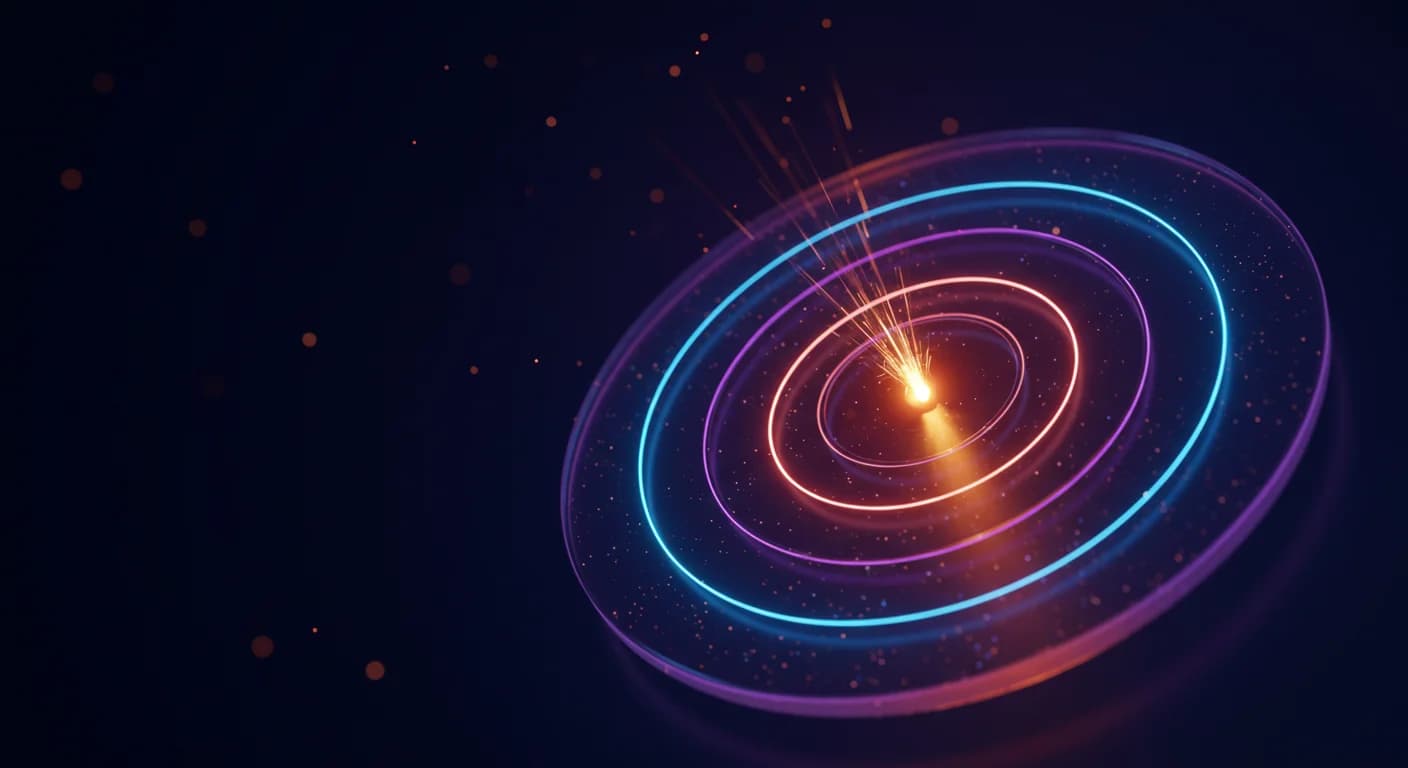 Paid advertising, light streams converging on a target