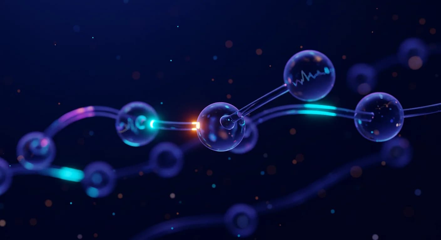 AI automations, connected workflow nodes passing energy