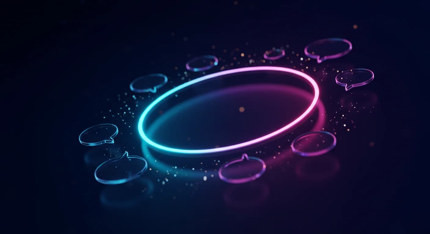AI customer service, a glowing always-on ring surrounded by chat bubbles