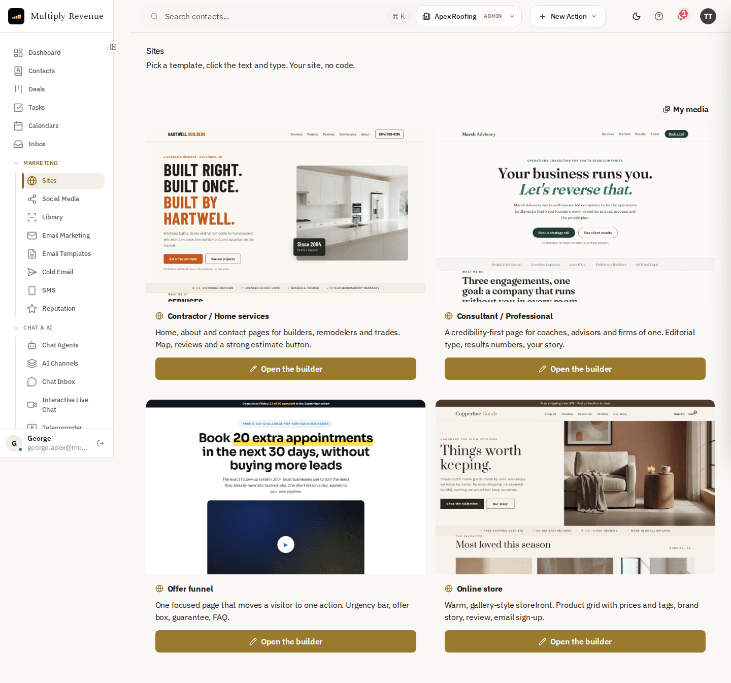 Website Builder inside the real app