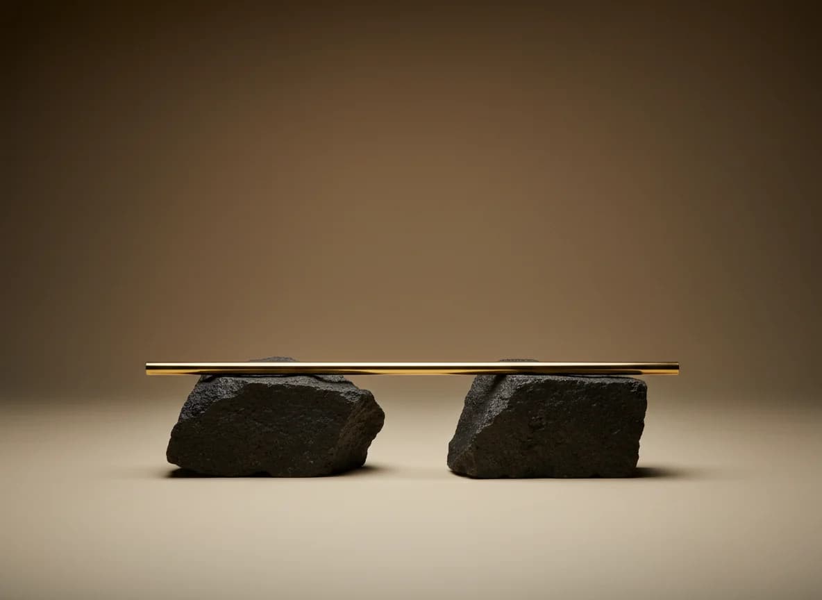 Consulting: the platform at work, as a studio still life in brass and stone