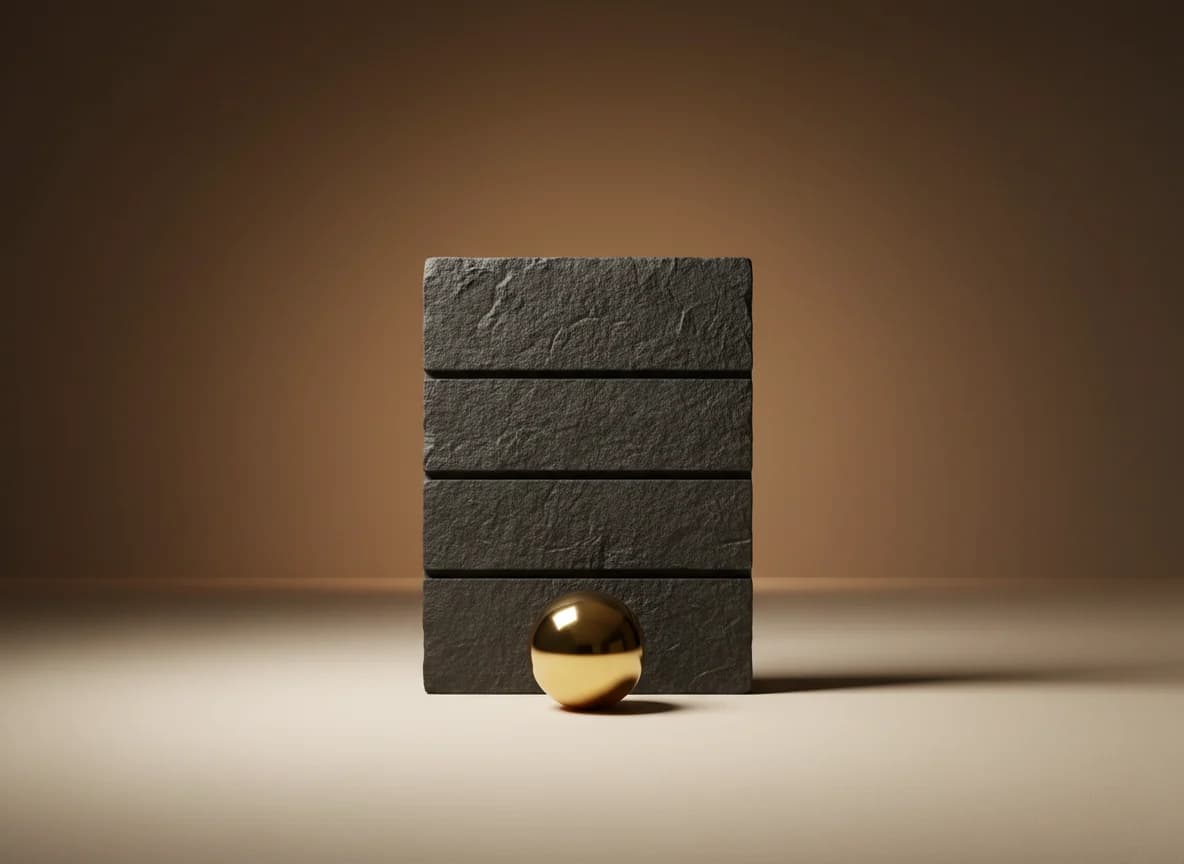 Garage Doors: the problem, as a studio still life in brass and stone