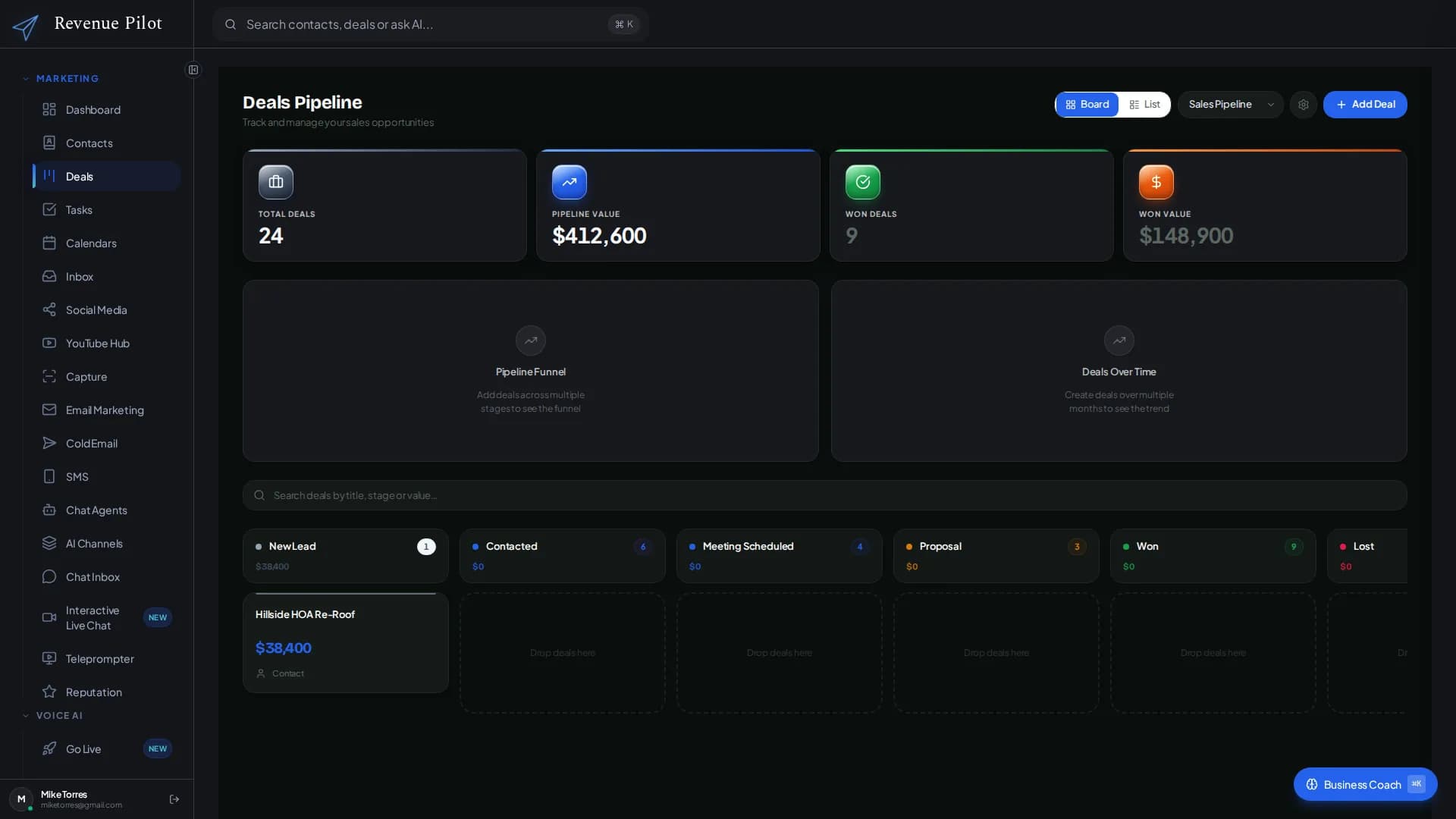 Multiply Revenue CRM pipeline screen showing deals moving through every stage